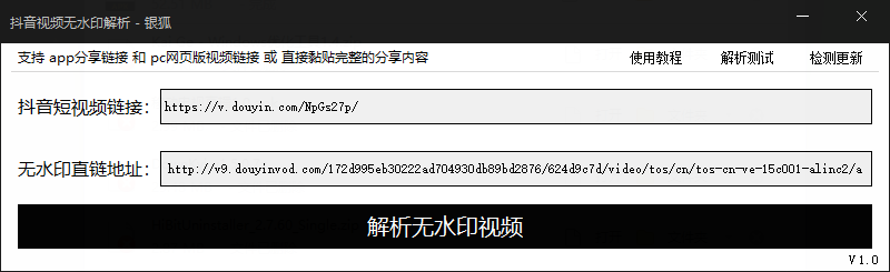 点击查看原图 银狐抖音视频无水印解析 支持PC/APP链接